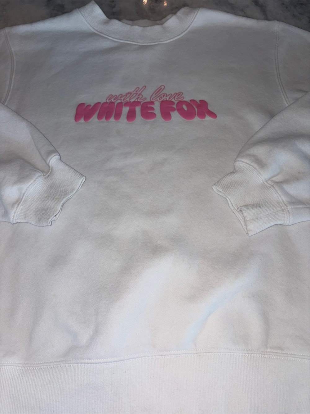 White Fox Boutique White Crewneck Sweatshirt with Pink Logo